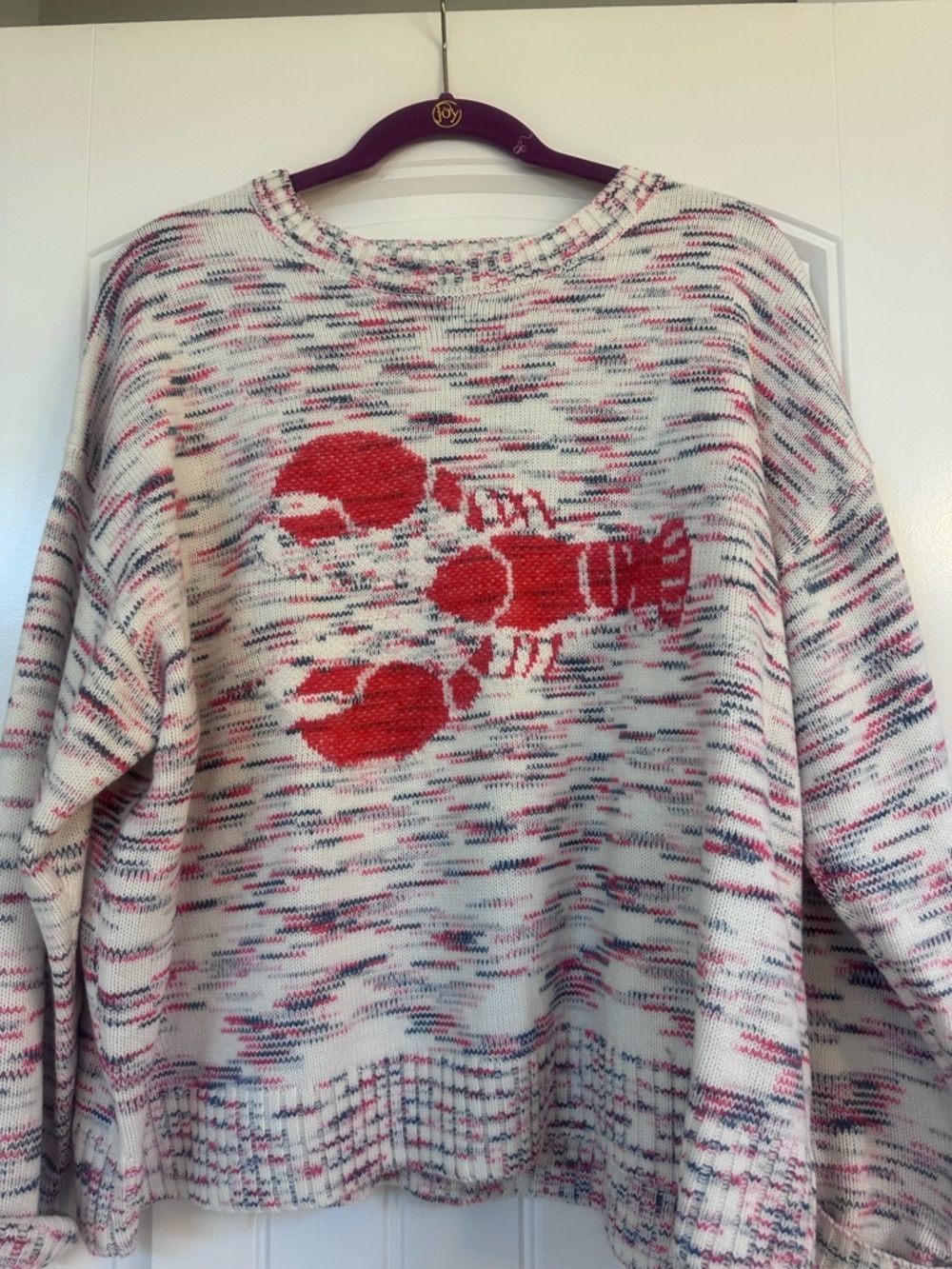 Altar'd State White Multicolor Crewneck Sweater with Red Lobster Motif